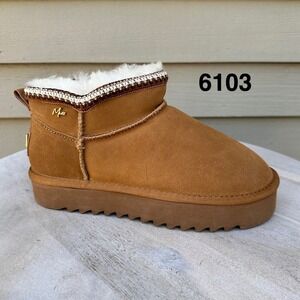 Mexx Women Chestnut Leather Suede Sheepskin Platform Ankle Boots Size 39 NEW